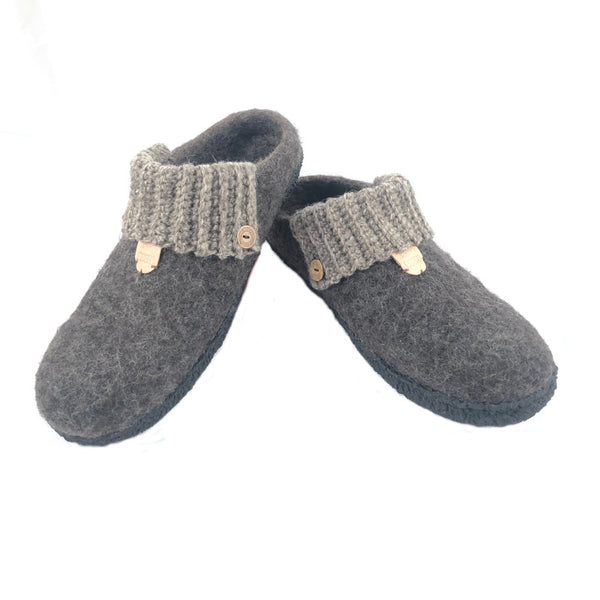 Men's Wool Felt Scuff Slippers LEATHER Sole